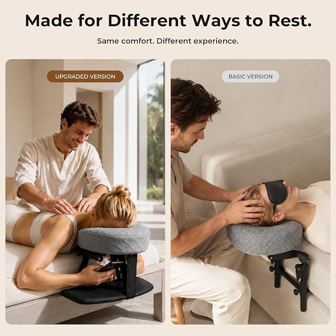 Freebody Upgraded Massage Headrest for Bed with Armrest Shelf & Breast Pillow, Adjustable Massage Face Cradle at Home,18" Height Massage Head Holder for Sleeping Mattress, Classic Grey