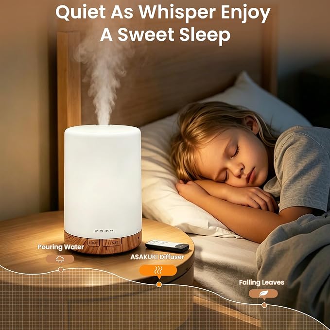 Aromatherapy Diffuser, Remote Control Essential Oil Diffuser 300ML, with 7 Color LED Light, Auto Off Timer Quiet for Bedroom Living Room Kitchen Home Gift