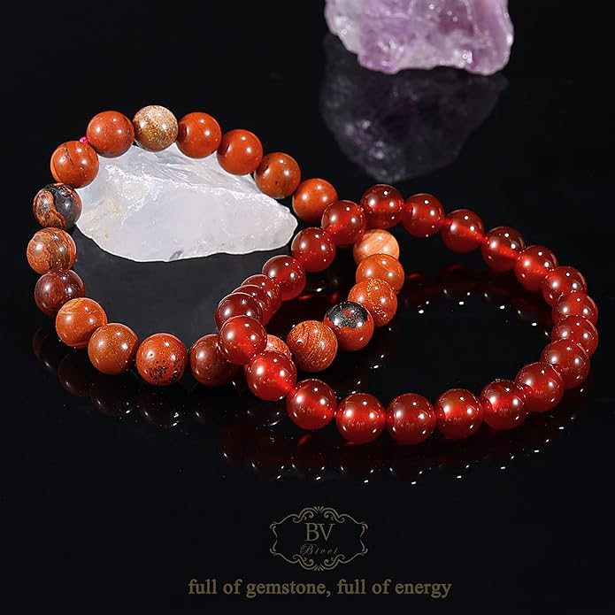 Bivei Natural Gemstone Semi Precious Healing Crystals Handmade Stretchy Round Beads Bracelet,Stocking Stuffers for Women Enhance Positive Energy