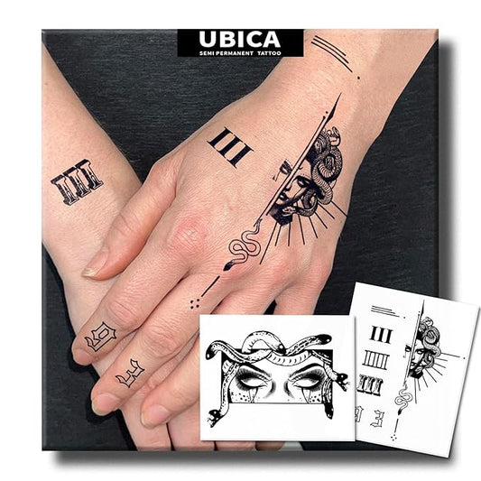 Semi Permanent Tattoo, Last 7-15 Days Temporary Tattoos for Hands, Premium Fake Tattoo Stickers, Water-Resistant and Non-reflective, Realistic Look