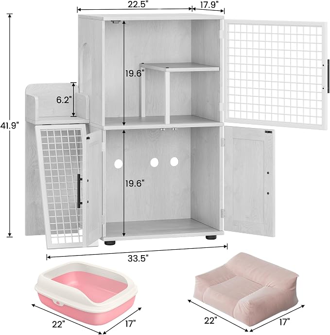 IDEALHOUSE Cat Litter Box Enclosure with Double Layer, White | Double Layer Cat Litter Box Furniture with Ladder, Creates a Private Cat Space While Keeping Living Rooms Clean and Organized