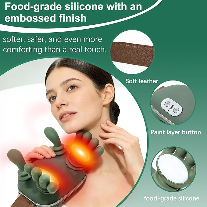 Bionic Neck and Back Massager, 2-Level Heated Shiatsu Massager, 4D Deep Tissue Kneading Massage,Simulated Hand Massage for Pain & Muscle Relief (Green)