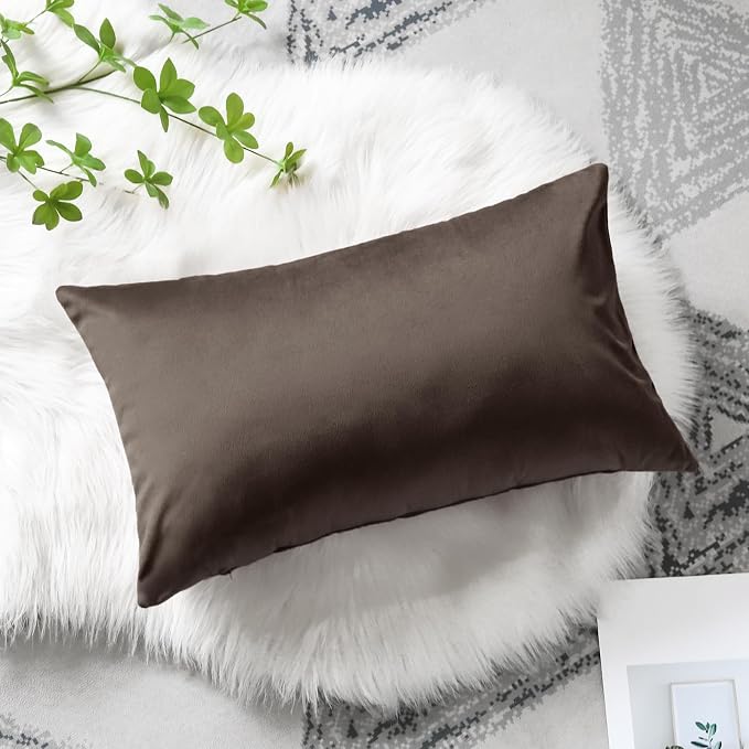 Artscope Luxury Velvet Pillow Covers Decorative Rectangle Pillowcases Soft Solid Cushion Cases for Couch Sofa Bedroom Car Decor 12x20 Inch Chocolate Brown