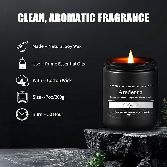 Cologne Men Candles | Men Scented Candles for Home - 7oz Soy Candle for Home Scented - 50 Hours Long Lasting, Aromatherapy Gifts for Women Men