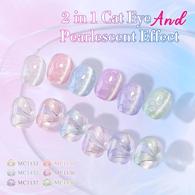 Double Rhythm 15ML Ice Glass Cat Eye Gel Polish with Magnet Holographic Glitter Shimmer Translucent Sheer Color Salon Soak Off Magnetic Nail at Home (Mermaid Pink-MC1134)