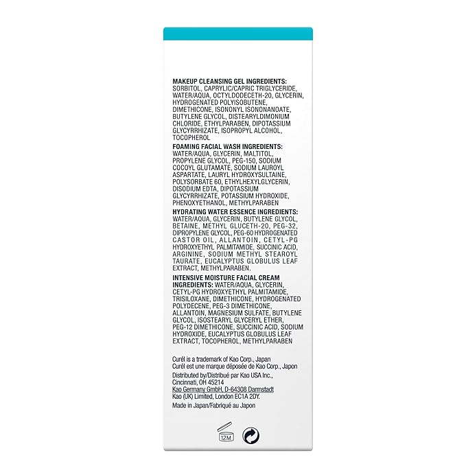 Curel Japanese Skin Care Travel Size Toiletries, for Dry, Sensitive Skin, Travel Size Face Wash, Lotion, & Makeup Remover