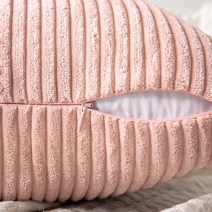 MIULEE Pink Decorative Lumbar Throw Pillow Covers 12x20 Inch 2 Pack | Boho Farmhouse Pillow Covers, Soft Cross Corduroy Patchwork Textured Cushion Cases For Bed Sofa