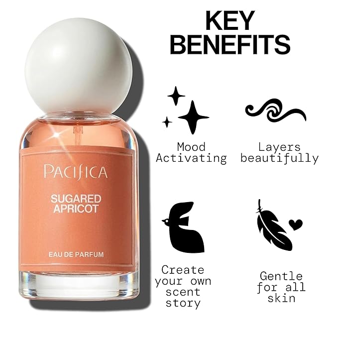 Pacifica Sugared Apricot Perfume for Women – Sweet Fruity Floral Eau de Parfum with Apricot Peach Jasmine Vanilla Sandalwood – Vegan Clean Beauty Long Lasting Fragrance Spray, 1 Fl Oz