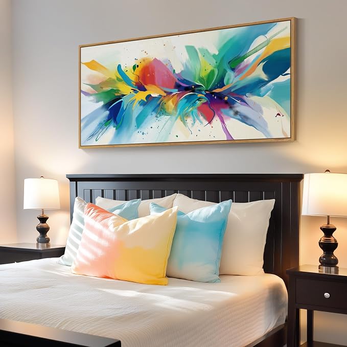 Large Framed Colorful Abstract Wall Art for Living Room, Horizontal 30x60 | Multicolor pictures, Canvas Prints, Bright modern paintings, Artwork for walls, Wall decor for bedroom dining room hallway