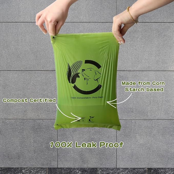 Certified Home Compostable Dog Poop Bags, 120 Plant Based Bags (8 Rolls) | TÜV AUSTRIA Home Compost, ASTM D6400, EN 13432 and NF T51-800 Certified, Extra Thick, Unscented, Leak Proof, Cornstarch