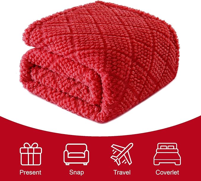 Whale Flotilla Soft Fleece Throw Blanket for Couch, Red | Jacquard Waffle Blankets for Home Decor, Lightweight and Cozy, All Season Suitable, 50x60 Inch