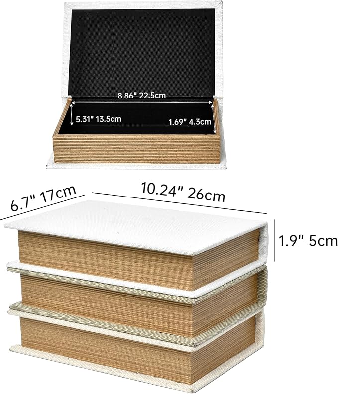 DECOR4SEASON Modern Linen and Wood Decorative Faux Book Boxes Set of 3,10" | Taupe,Beige,Off White