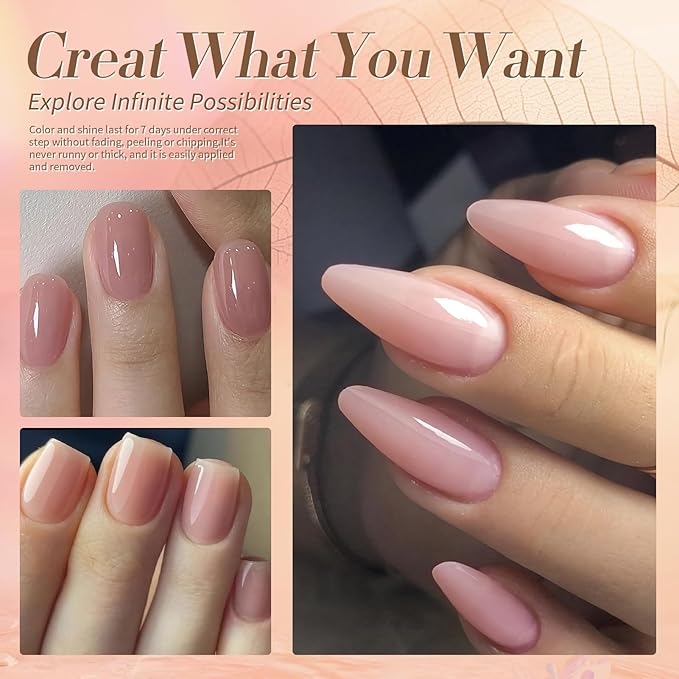 Born Pretty Jelly Nail Polish Set, 6 Colors Sheer Nude Natural Red Pink Brown Colors Quick Dry Nail Polish Jelly Transparent Spring Summer Fingernail Polish for DIY Nail Art Salon Home Gifts
