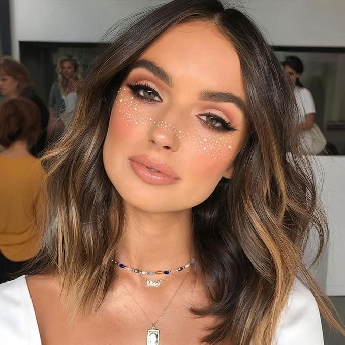 6Pcs Glitter Freckles Face Tattoo - 6.14x1.97 inch Silver Sparkle Freckles for Silver Face Glitters Makeup - Faces Stickers for Women Christmas Glitter Make Up