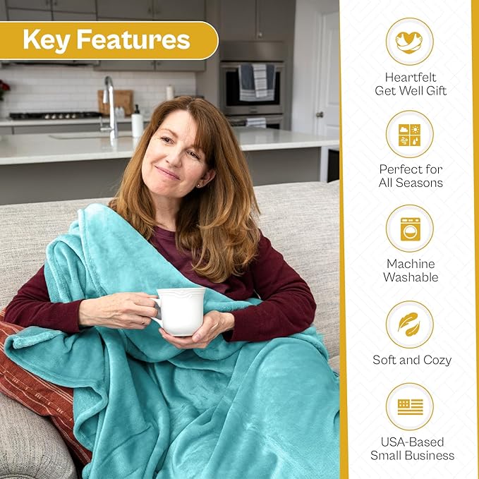Get Well Blanket - Healing Blanket - Inspirational Blankets for Women/Men - Get Well Soon Gifts - Warm Hugs - Soft Fleece Throw Blanket - Strength - Healing Thoughts (Turquoise Fleece 50x65)