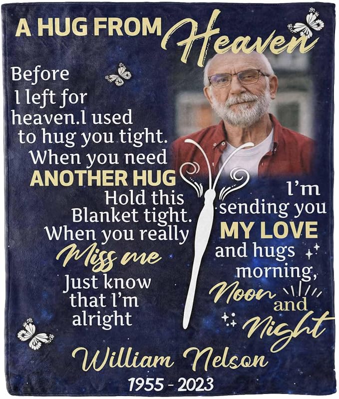 Custom Memorial Blanket with Photos for Loss of Loved One, in Loving Memory Personalized Sympathy Blanket for Loss of Dad Mom Husband Wife Friend Memory of Loved One Gifts, Made in USA