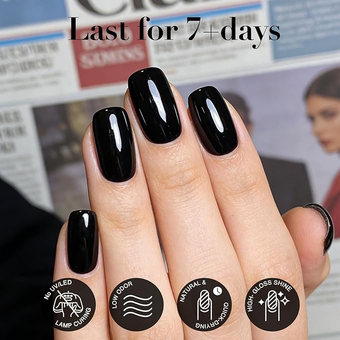 AZUREBEAUTY Black Nail Polish, Quick Dry Complete Natural Super Lustrous,Professional for DIY Manicure and Pedicure at Home