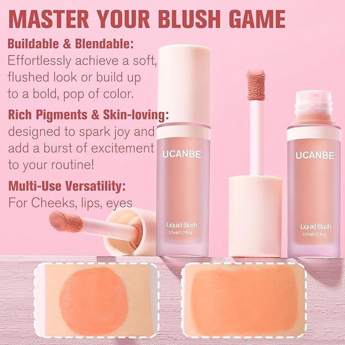 Matte Liquid Blush for Cheeks, High Pigment Buildable Cream Blush, Long-Lasting Natural Glow - Hydrating Formula Lightweight Makeup Radiant Flushed Cheeks (03 Guava)