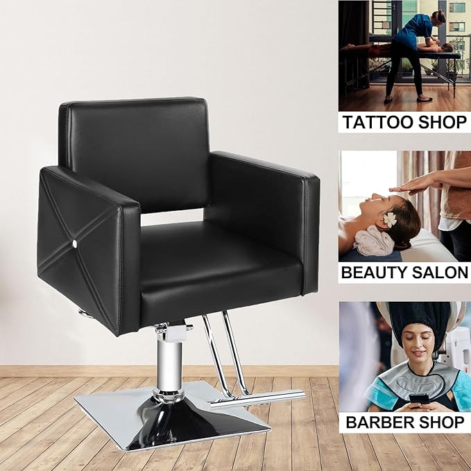Barber Salon Chair for Hair Stylist, Heavy Duty Hydraulic Pump Stylist Chair, 360 Degrees Rolling Swivel Adjustable Spa Beauty Equipment for Barbershop/Home, Black (Black)