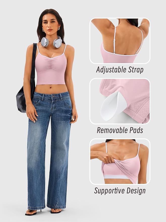 Longline Padded Sports Bra Workout Top for Women, Adjustable Straps Backless Crop Top Push Up Yoga Running Tank Top