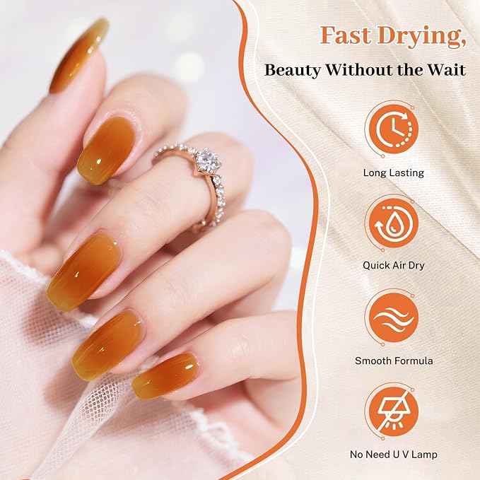 16.5ml Jelly Sheer Pumpkin Orange Nail Polish Large Volume Quick Dry Nail Polish, Long Lasting Shine, Fingernail Toenail Nail Art DIY Home Travel Nail Art Gift
