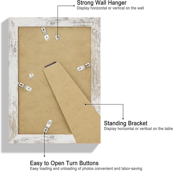 Hongkee 6x9 Picture Frame Set of 4, Made of Real Glass and Distressed White Wooden Frame - 6 by 9 Photo for Wall or Tabletop Display