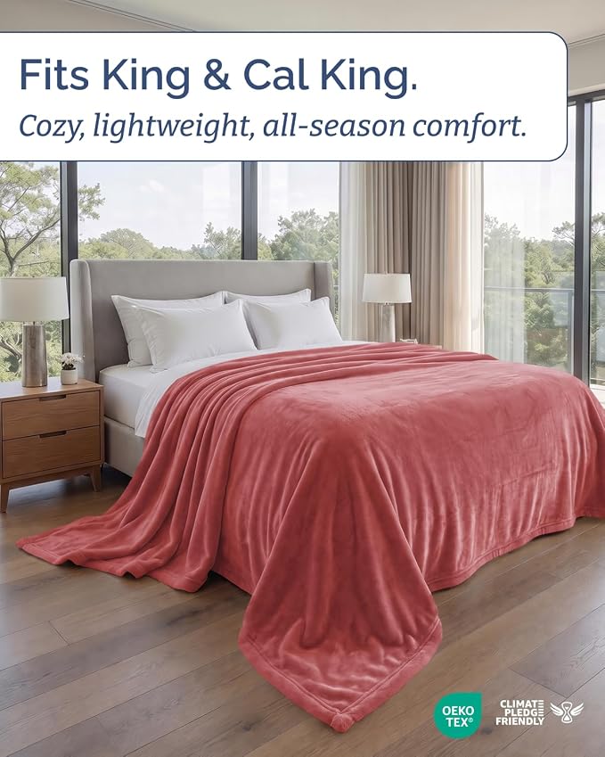 Ultra Soft Fleece Blanket Oversized King Size - Flannel Fleece Luxury Blanket - Lightweight for Couch Bed Chair - Thick, Warm and Breathable - All Season Cozy, Dusty Rose