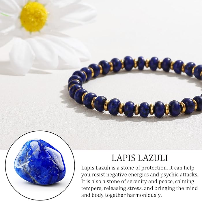 GolbalJew 4 * 6mm Gemstone Rondelle Bead Bracelets for Women Healing Crystal Stone Beads Bracelet Handmade Beaded Spiritual Jewelry Gifts