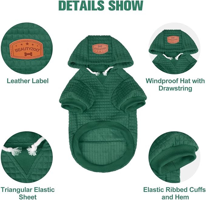 BEAUTYZOO Dog Hoodies Sweater for Small Dogs,Waffle‑Like Laminated Pet Coat | Warm Dog Sweatshirt with Pocket & Leash Hole,Pullover Clothes for Girl Boy Dogs & Cats,Stretchy & Easy‑On‑Off,Chihuahua Puppy