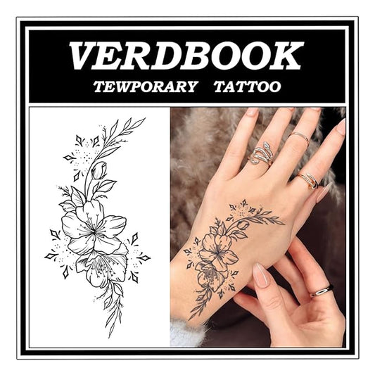 Waterproof Temporary Tattoos: 2-Sheet Tattoo Kit with Realistic Body Stickers, Semi-Permanent Tattoos for Adults Lasting 7-15 Days – Safe for Men & Women, Cherry Blossom Pattern