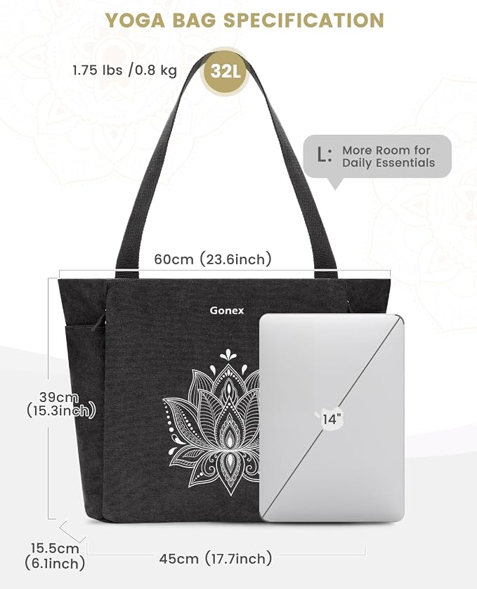 Gonex Yoga Mat Bag, Large Tote Bag with Multi Pockets for Women Men, Canvas Mat Carrier, Full Zipper Easy Access for Pilates Gym Travel