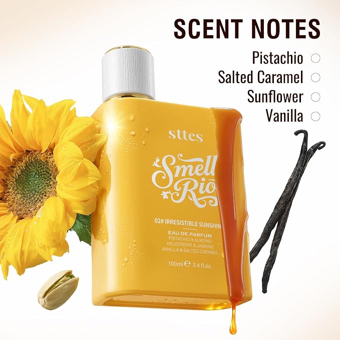 Sttes Perfume 02# Irresistible Sunshine for Women - Pistachio, Vanilla & Salted Caramel Eau de Perfume 100ml (3.4fl oz) Sweet Gourmand Caramel Vanilla Fragrance (Evolution of 602)