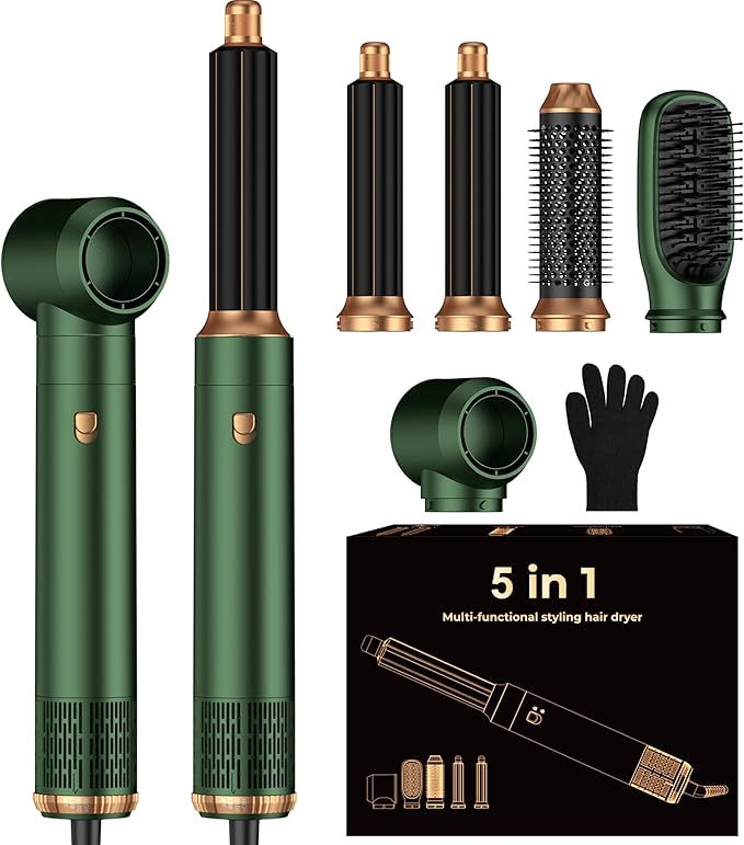 5 in 1 Blow Dryer Brush Set,Hot Air Styler Negative Ion Air Curling Wrap Air Curler, Round Brush Blow Dryer Curling Iron Hair Styling Tools Gift for Dry,Volumize, Straight,Curl,100-120V