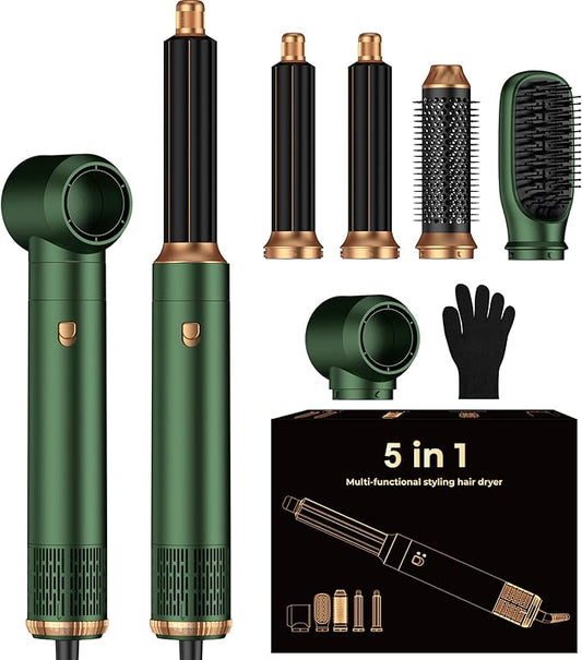 5 in 1 Blow Dryer Brush Set,Hot Air Styler Negative Ion Air Curling Wrap Air Curler, Round Brush Blow Dryer Curling Iron Hair Styling Tools Gift for Dry,Volumize, Straight,Curl,100-120V