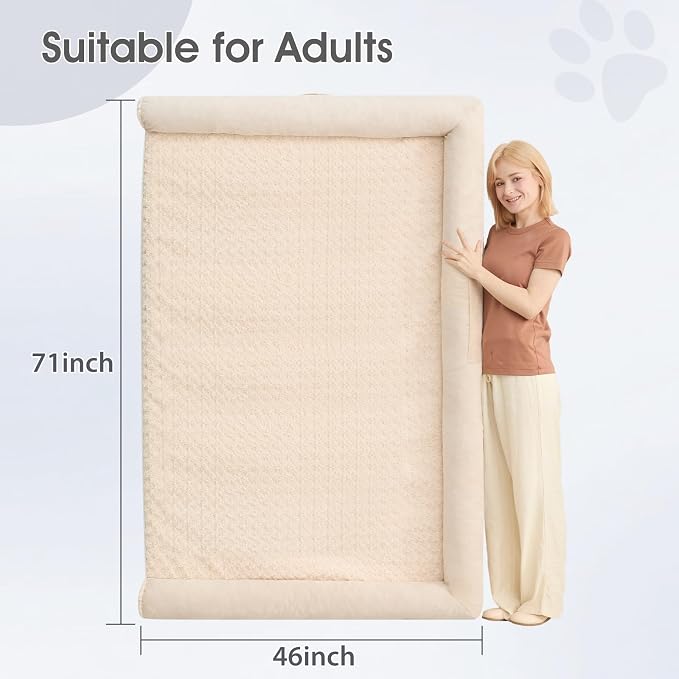 BFPETHOME Orthopedic Washable Human Dog Bed for Adult & Dog Cozy Sleep | Human Size Waterproof Big Soft Pet Couch Bed for Adult & Dogs Relax with Removable Cover Supportive Foam Beige 71x46 Inch