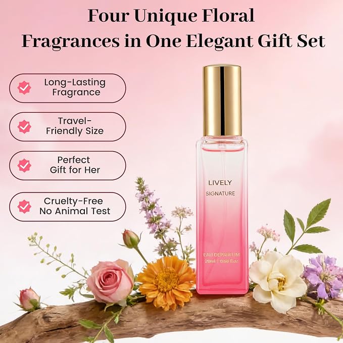 Mini Perfume Set for Women – 4PC Travel Size Perfume Set, Summer Fresh Floral Fruity Fragrance Variety, Small Cute Perfume Sampler, Gift for Birthday & Mother's Day 0.68 Fl.oz