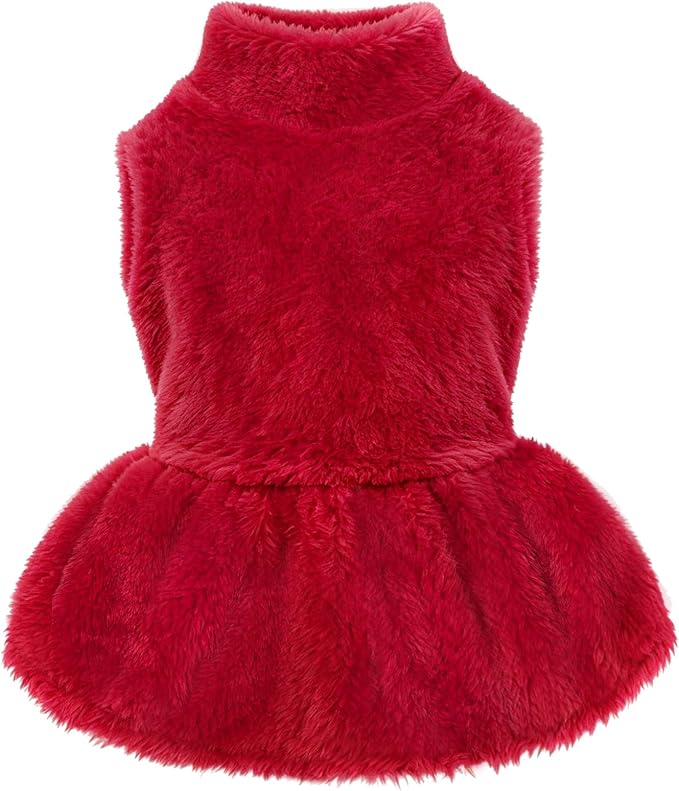 Idepet Winter Dog Dress, Fleece Puppy Pet Skirt Small Dogs Girl Clothes | Warm Coral Fleece, Machine Washable, for Indoor Daily Wear, Outdoor Walking, Halloween Christmas Holiday Gift, Easy On & Off