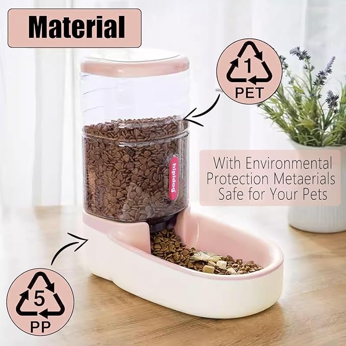 kathson Gravity Dog Food Dispenser Automatic Cat Feeding Food Station 1 Gallon Large Capacity Puppy Food Bowl for Small and Medium Dogs Cats Pink