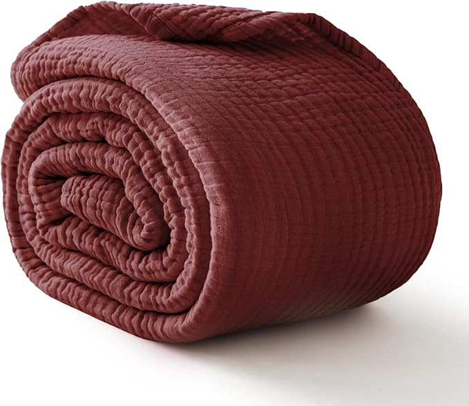 100% Cotton Muslin Blanket Twin 60" x 80", Breathable and Lightweight Cotton Twin Blankets for Couch, Soft Cooling Summer Gauze Blanket for Adults All Season, Burgundy
