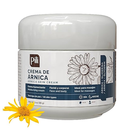 Pili Arnica Cream Hydrating Moisturizer for Face & Body. Soothes Bruised, Dry & Irritated Skin. Fast-Absorbing, Non-Greasy, Unscented. 1 oz