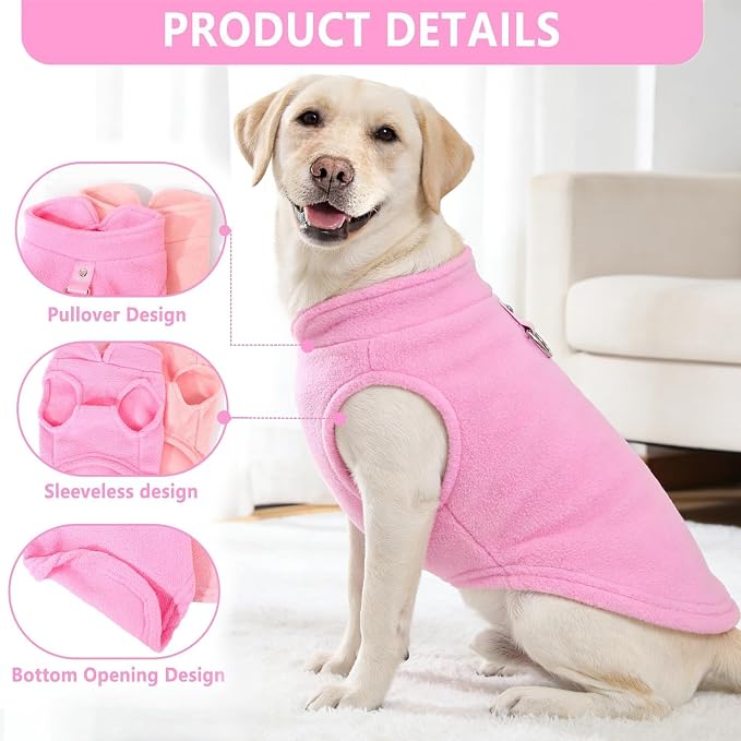 2 Pack XXXL Dog Sweater, Fleece Dog Sweaters for Large Dog Winter Warm Pet Sweater Thick Jacket Clothes Pullover Dog Sweatshirt Coat,XXXL (Pink,Light Pink, 37-49lbs)