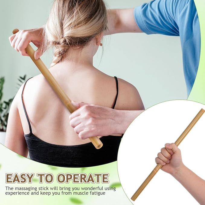 Healifty Bamboo Massage Stick 16.53 Inch Muscle Massaging Tool for Back and Body Pain Relief Manual Body Massager for Home Wellness and Relaxation