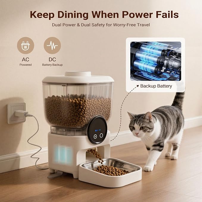 Smart Automatic Cat Feeder 27 Cups App Controlled Dispenser for Busy Owner | anti clog dual power battery backup programmable portion control slow feeder vacation travel automatic cat dog feeder