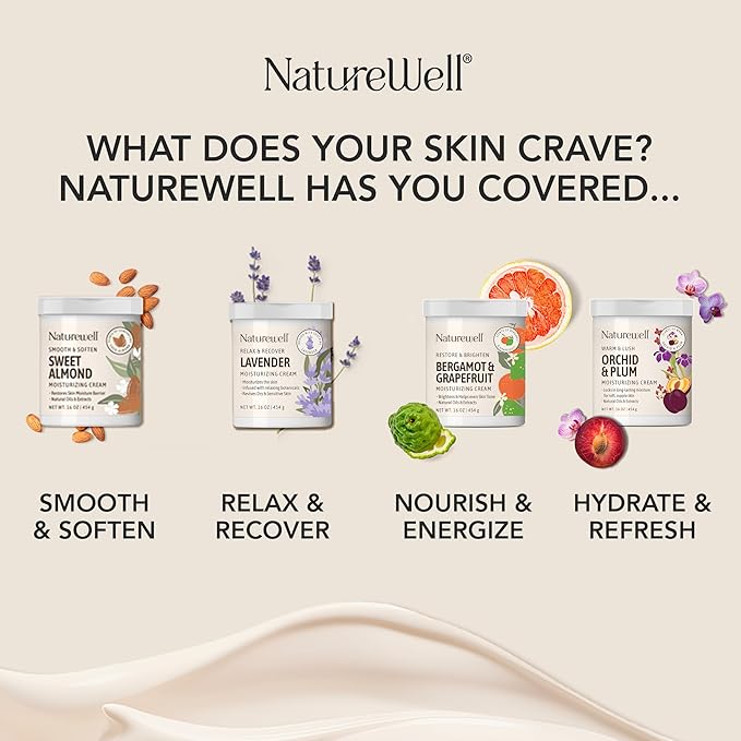 NATURE WELL Bergamot & Grapefruit Nourish & Energize Moisturizing Body Cream for Dry Skin, Infused with Natural Oils & Extracts, Non-Greasy, Lightweight, Helps Promote a Radiant Complexion, 16 Oz