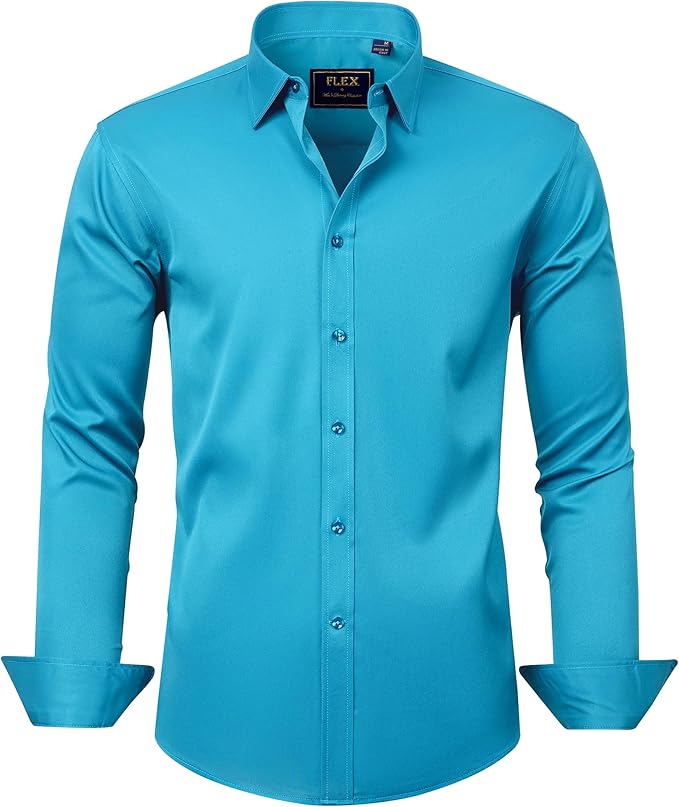 J.VER Men's Dress Shirts Solid Long Sleeve Stretch Wrinkle-Free Formal Shirt Business Casual Button Down Shirts