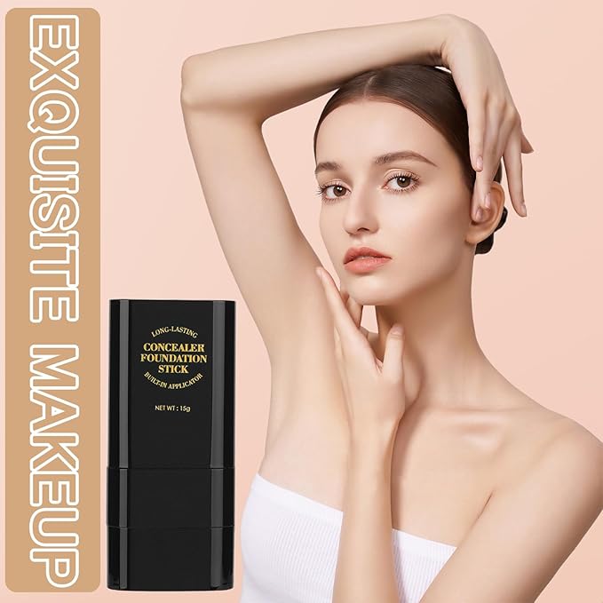 Concealer Foundation Stick, 2 in 1 Dual-Ended Long-Lasting Concealer Stick with Brush, Full Coverage for Beauty Face Makeup