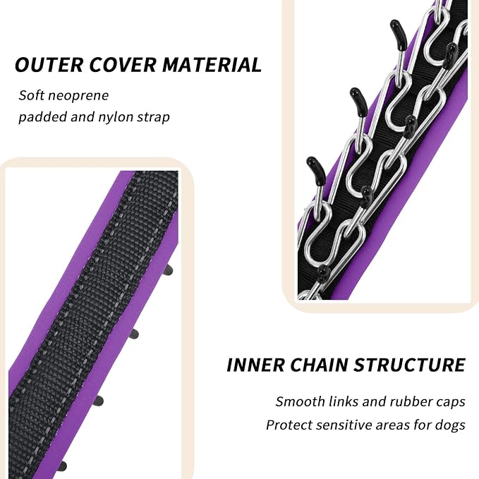 Martingale No Pull Dog Collar for Large Medium Small Dogs, Heavy Duty Nylon Reflective Adjustable Anti Pull Slip Collar with Buckle for Training Walking M Black Purple