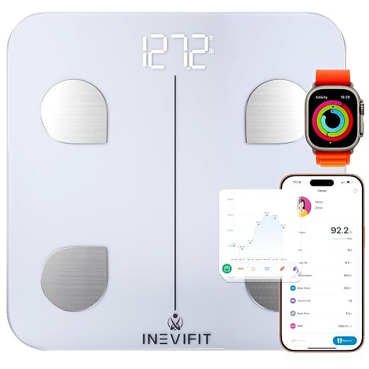 INEVIFIT Smart Body Fat Scale, Highly Accurate Bluetooth Digital Bathroom Body Composition Analyzer, Measures Weight, Body Fat, Water, Muscle, Visceral Fat & Bone Mass for Unlimited Users