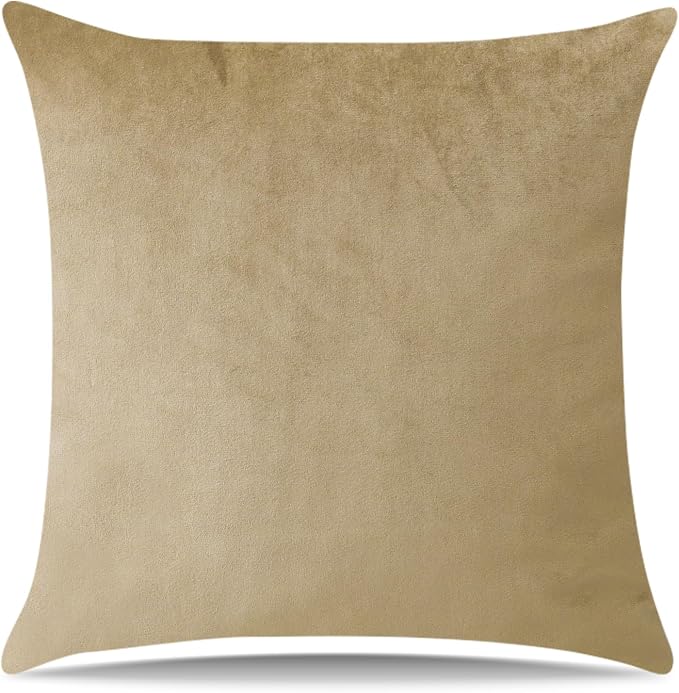 Artscope Luxury Velvet Pillow Covers Super Soft Decorative Square Throw Pillow Covers Case Cushion Covers for Sofa Couch Bedroom Car Decor 22x22 Inch Tan