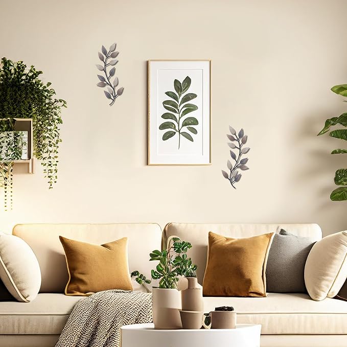 Zhengmy 2 Pcs Metal Leaf Wall Art Vine Branch Decor,Vintage Brown | Olive Branch Metal Decor for Living Room Hallway, Symmetrical Leaf Pair for Doorway Entryway, Lightweight Hanging Art Design